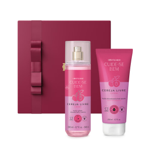 Combo Presente Cereja Livre: Body Splash 200ml + Loção Corporal 200ml + Caixa de Presente
