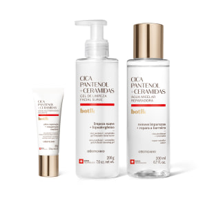 Combo Botik Cica Pantenol E Ceramidas: Gel de Limpeza Facial Suave 200g + Água Micelar Reparadora 200ml + Creme Facial Multirreparador Calmante 30g