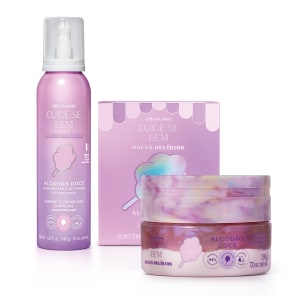 Combo Cuide-se Bem Doces Delírios Algodão Doce: Sabonetes em Barra 4x80g + Sabonete Em Mousse Corporal 150ml + Creme Duo Desodorante Hidratante 200g