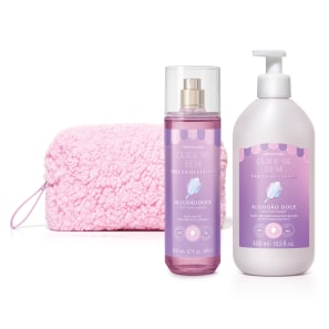 Combo Cuide-se Bem Doces Delírios Algodão Doce: Body Splash 200ml + Loção Corporal 400ml + Nécessaire Rosa