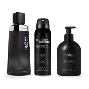 Combo Malbec Black Legend: Desodorante Colônia 100ml + Loção Corporal 200ml + Desodorante Antitranspirante 75g/ 125ml