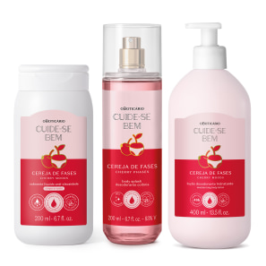 Combo Cuide-se Bem Cereja De Fases: Sabonete Líquido 2 em 1 200ml + Loção Corporal 400ml +Body Splash 200ml