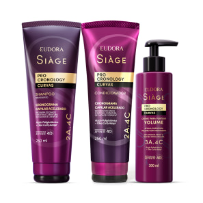 Combo Siàge Pro Cronology Curvas: Shampoo 250ml + Condicionador 250ml + Creme para Pentear Volume 300ml