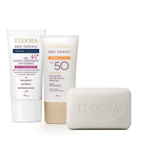 Combo Eudora Neo Dermo: Sabonete Facial 80g + Hidratante Facial 50g + Protetor Solar 40g