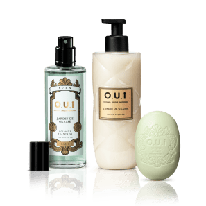 Conjunto Jardin de Grasse O.U.i - Eau de Parfum com Válvula 100ml + Sabonete em Barra 90g + Sabonete Líquido 400ml