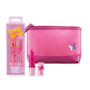 Combo Sophie: Batom Rosa Pink 3,3g + Necessaire + Conjunto de Pincéis