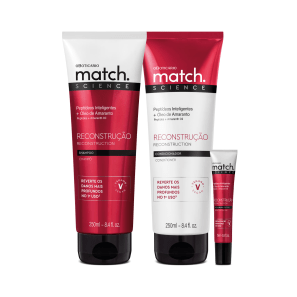 Combo Match Science Reconstrução: Shampoo 250ml + Ampola Capilar 15ml + Condicionador 250ml