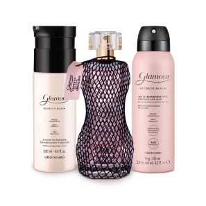 Combo Glamour Secrets Black: Desodorante Colônia 75ml + Desodorante Antitranspirante Aerossol 75g + Creme Desodorante Hidratante Corporal 200ml
