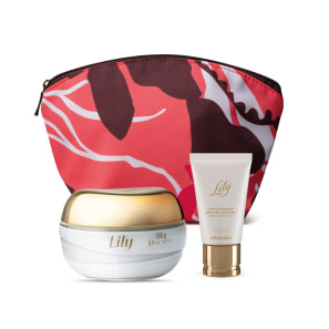 Combo Dia das Mães Lily: Creme Desodorante Acetinado Corporal 250g + Creme Hidratante Para As Mãos 50g + Nécessaire