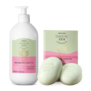 Combo Cuide-se Bem Bendito Cacto: Loção Corporal 400ml + 2 Sabonetes em Barra 80g cada