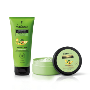 Combo Cabelos Nutridos Instance Abacate e Oliva: Máscara Capilar 200g + Creme para Pentear 200ml