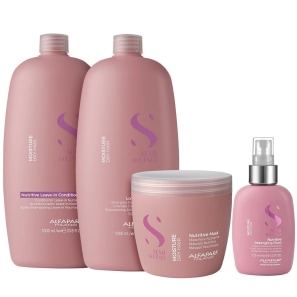 Kit Alfaparf Semi Di Lino Moisture - Shampoo 1L + Leave in Condicionador 1L + Máscara 500ml + Fluído 125ml