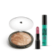 Kit Pó Iluminador Marmorizado + Máscara de cílios Escândalo Preti Alongamento + Batom Mate Veludo Amorando