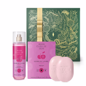 Combo Presente Cuide-se Bem Cereja Livre: Body Splash 200ml + Sabonetes Em Barra 2x80g + Caixa de Presente