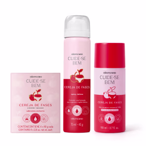 Combo Cuide-se Bem Cereja De Fases: Sabonetes Em Barra 4x80g + Spray Íntimo Desodorante 75ml +Óleo Térmico Corporal 110ml