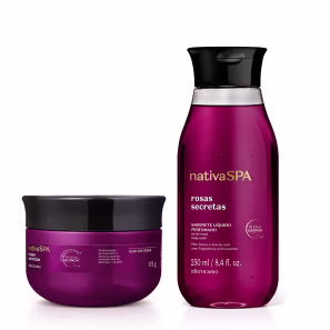 Combo Nativa SPA Rosas Secretas: Sabonete Líquido 250ml + Óleo Multifuncional Corpo E Cabelos 85ml + 1 Creme Perfumado Corporal 400ml