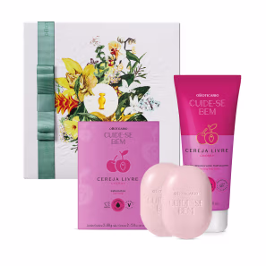 Combo Presente Cuide-Se Bem Cereja Livre: Loção Corporal 200ml + Sabonetes Em Barra 2x80g