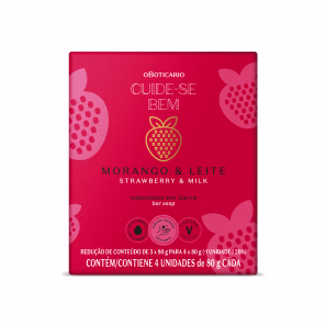 Kit Sabonetes em Barra Cuide-se Bem Morango e Leite 4x80g Cada