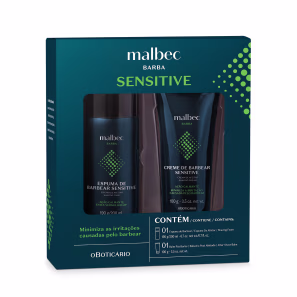 Kit Malbec Barba Sensitive: Espuma de Barbear 190g/200ml + Balm Pós Barba 100g