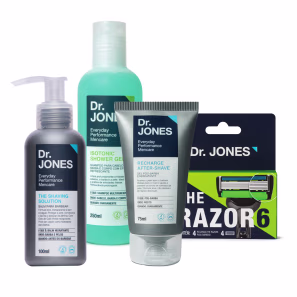 Combo Barba Bem Cuidada (4 itens): The Razor 6 (4 unidades) + Balm Para Barbear 100ml + Gel Pós-Barba 75ml + Shower Gel 250ml