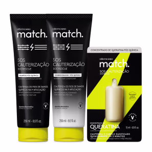 Combo Match SOS Cauterização Pós-Química: Shampoo 250ml + Condicionador 250ml + Concentrado de Queratina 15ml