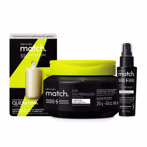 Combo Match SOS Cauterização Pós-Química: Máscara Capilar 250g + Sérum Capilar 50ml + Concentrado de Queratina 15ml