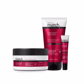 Combo Match Science Reconstrução: Máscara Capilar 250g + Ampola Capilar 15ml + Leave-in 150ml