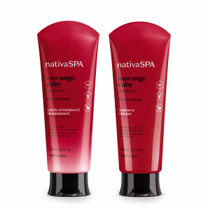 Combo Presente Nativa SPA Morango Ruby: Loção Antioxidante Desodorante Corporal 200ml + Sabonete Líquido Corporal 200ml