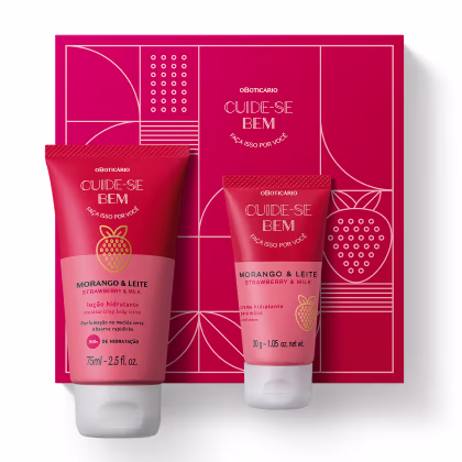 Imagem do produto Mini Kit Presente Cuide-se Bem Morango e Leite: Loção Hidratante Desodorante Corporal 75ml + Creme Hidratante para as Mãos 30g