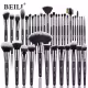 Kit de Pincéis Maquiagem Profissional BEILI Preto - Pó, Base, Mistura BX-38 peças