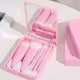 Kit com 5 pincéis de maquiagem e espelho de mão/bolso/portátil rosa (2)