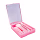 Kit com 5 pincéis de maquiagem e espelho de mão/bolso/portátil rosa (1)