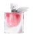 Frasco de perfume Lancôme La Vie Est Belle com tampa decorada, contendo líquido rosa brilhante. Embalagem de vidro transparente com detalhes prateados. Produto com aparência elegante e sofisticada.