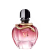 Frasco de perfume Paco Rabanne Pure XS, com formato arredondado em tons de rosa e detalhes dourados, incluindo uma tampa em formato de cobra dourada.
