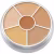 Paleta de corretivos em tons de bege e laranja da marca Kryolan, em embalagem circular dividida em diferentes tons de pele.