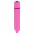 Vibrador rosa em formato cilíndrico com botão preto na extremidade superior. Embalagem compacta e discreta