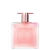 Frasco de perfume Idôle Lancôme com design elegante e minimalista em tons de rosa e dourado. Embalagem retangular com tampa e bomba dispensadora. Produto com aparência luxuosa e sofisticada.