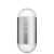 Frasco de perfume Carolina Herrera 212 em formato oval, com superfície prateada e detalhes em branco. O rótulo exibe o nome da fragrância em letras grandes.