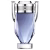 Frasco de perfume Invictus, da marca Paco Rabanne, com design elegante e moderno em tons de azul e prata, com detalhes metálicos na tampa.