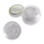 Potes de pó brilhante da marca Bitarra Beauty, em embalagens redondas transparentes. O pó possui uma textura cintilante e a embalagem exibe o logotipo da marca em dourado.