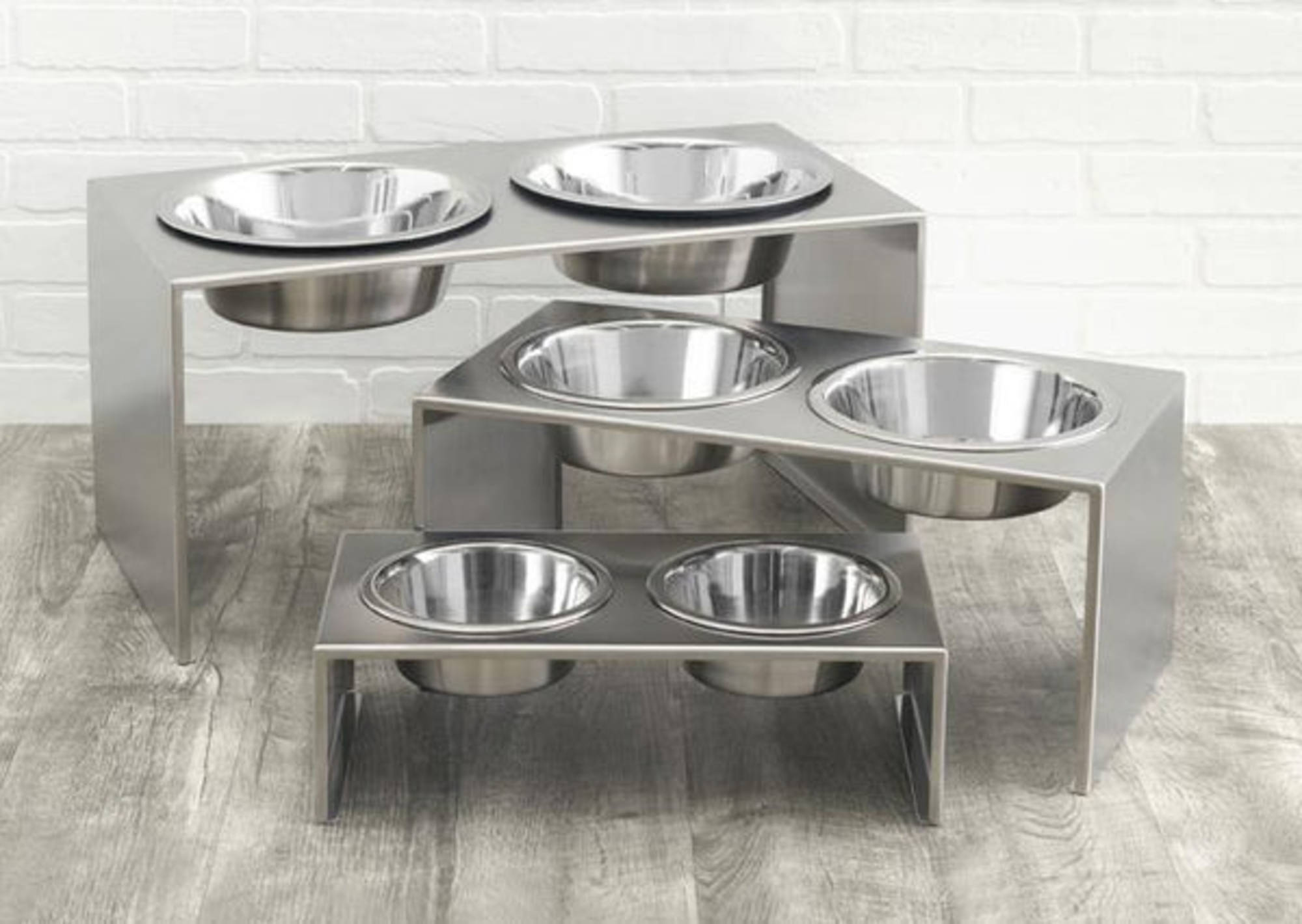 NMN Designs Slate Luxury Stainless Steel Elevated Dog Feeder Small