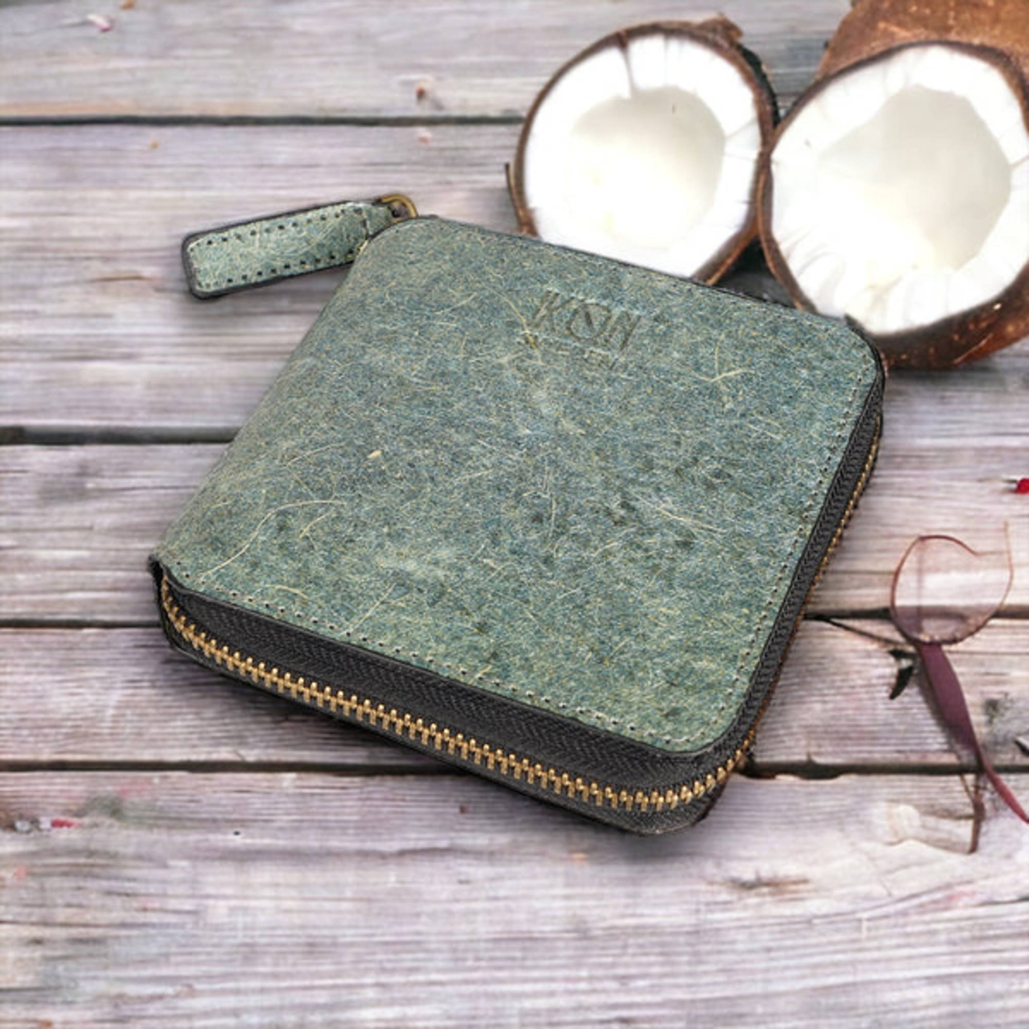 DIY Corter Summer Wallet Leather Kit, Olive Leather, Green Thread