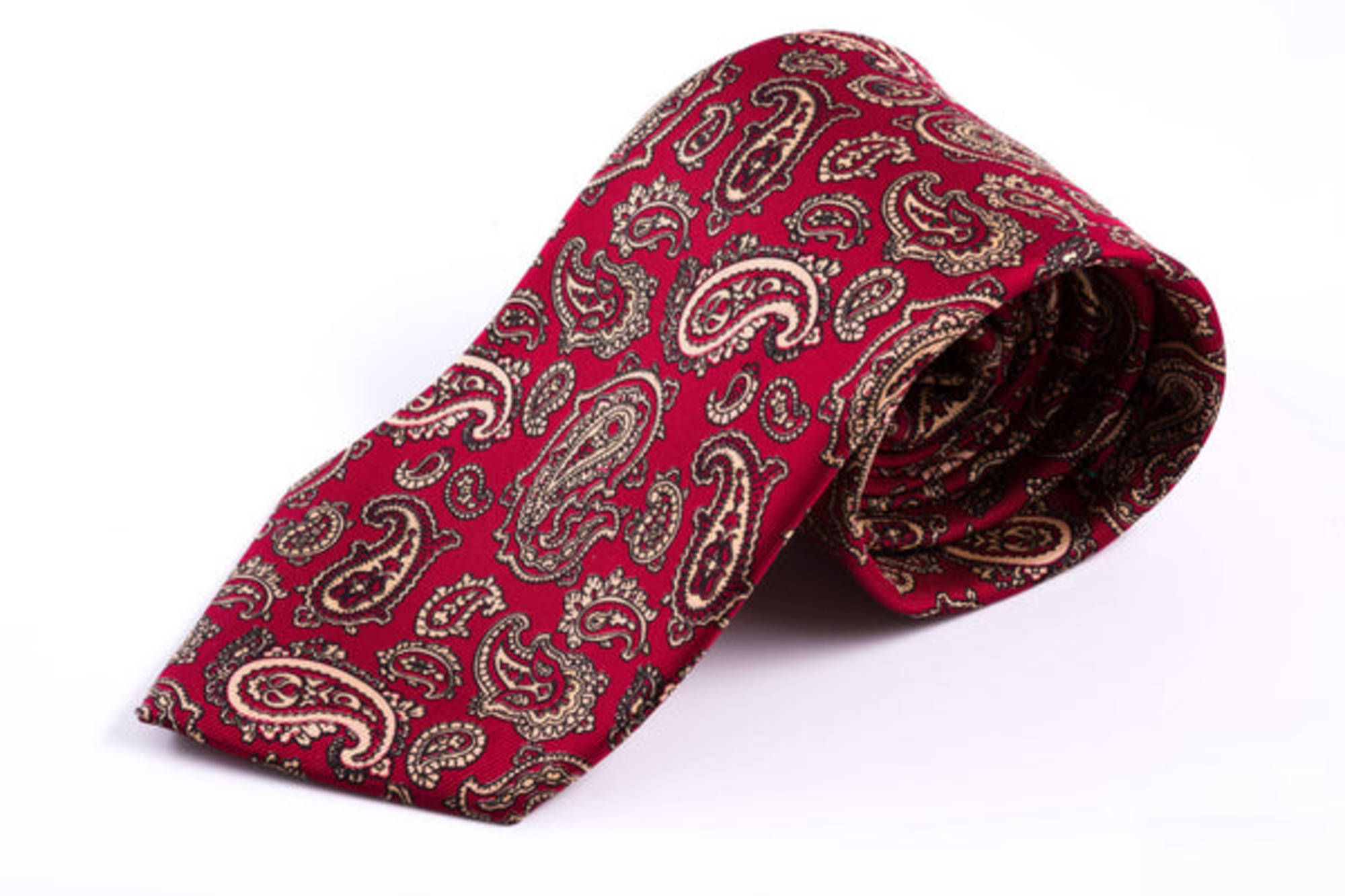 Madder Silk Tie in Red with Buff Paisley - Fort Belvedere  display picture 2