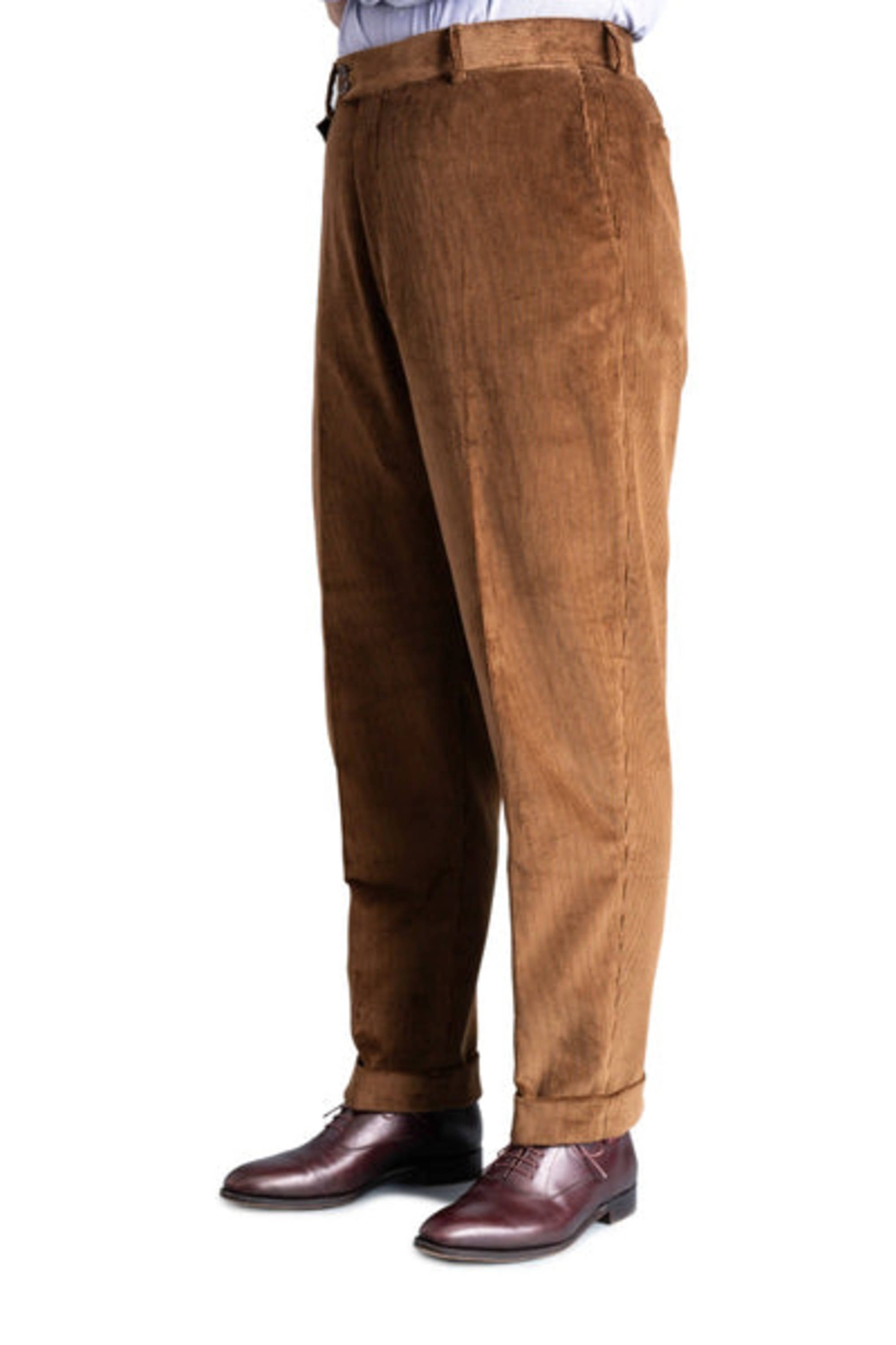 Cognac Corduroy Trousers - Stancliffe Flat-Front in 8-Wale Cognac Corduroy Trousers - Stancliffe Flat-Front in 8-Wale