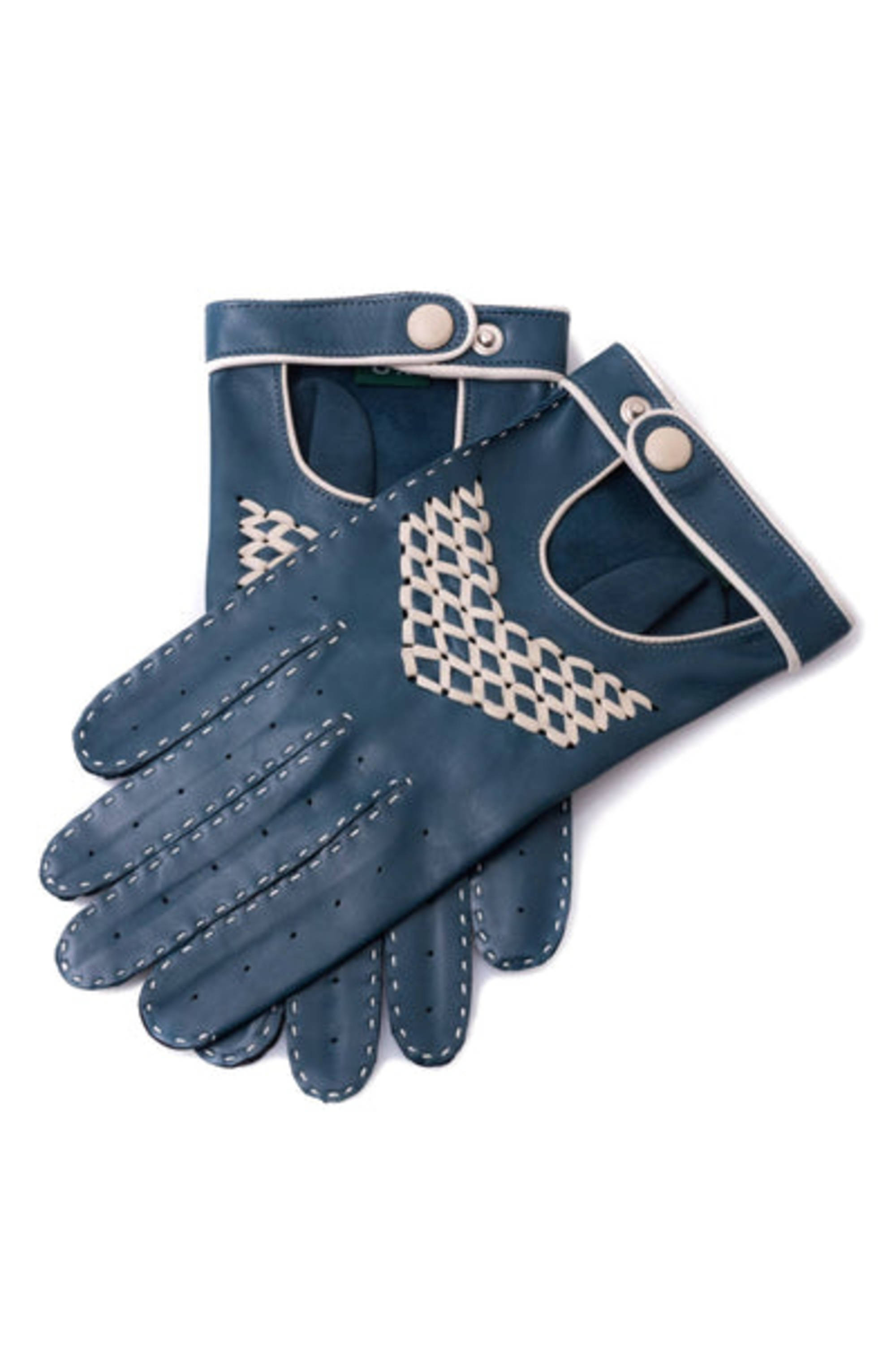 Blue leather driving gloves sale