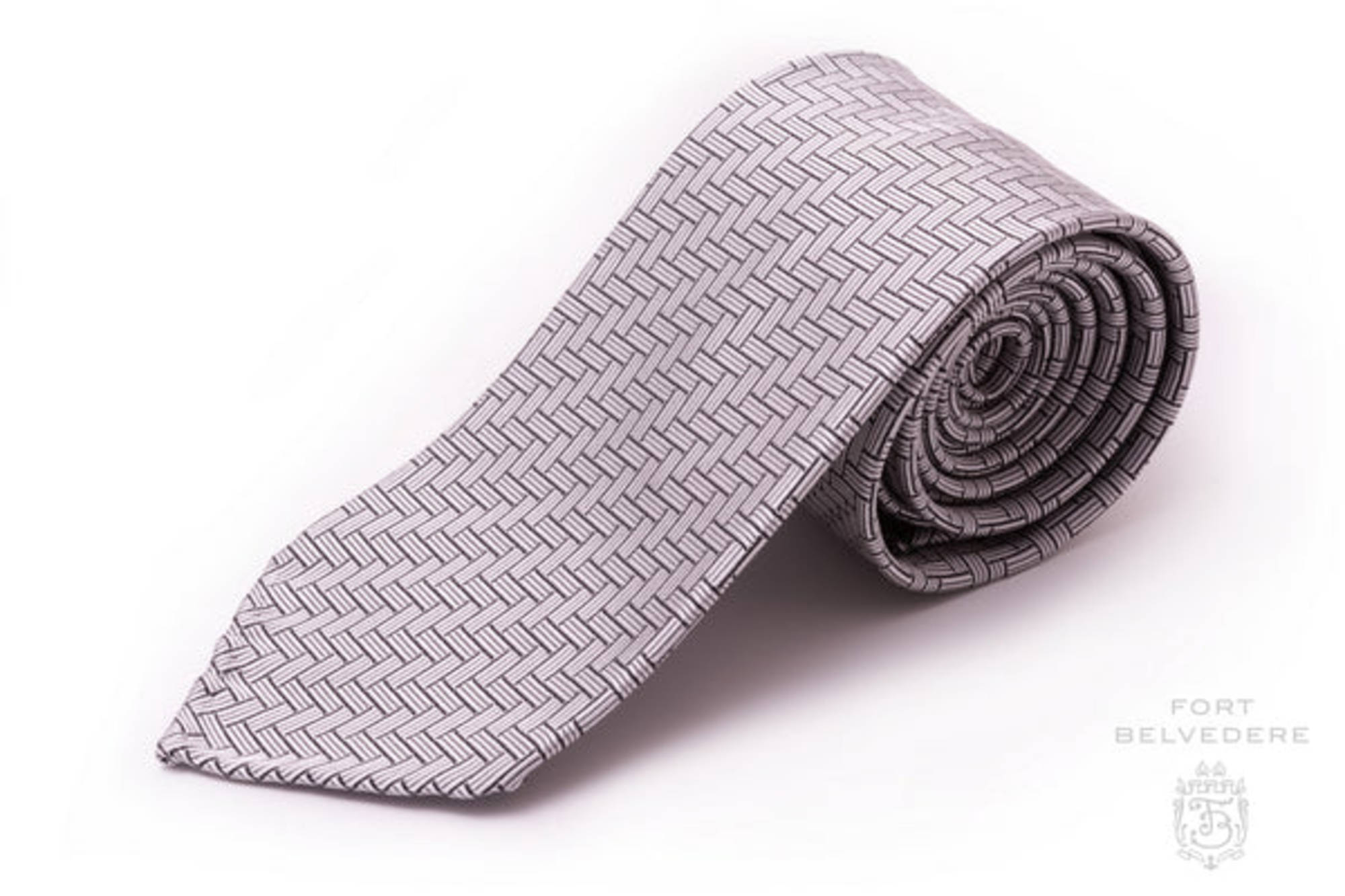 Silver Black Silk Basketweave Formal Wedding and Business Tie