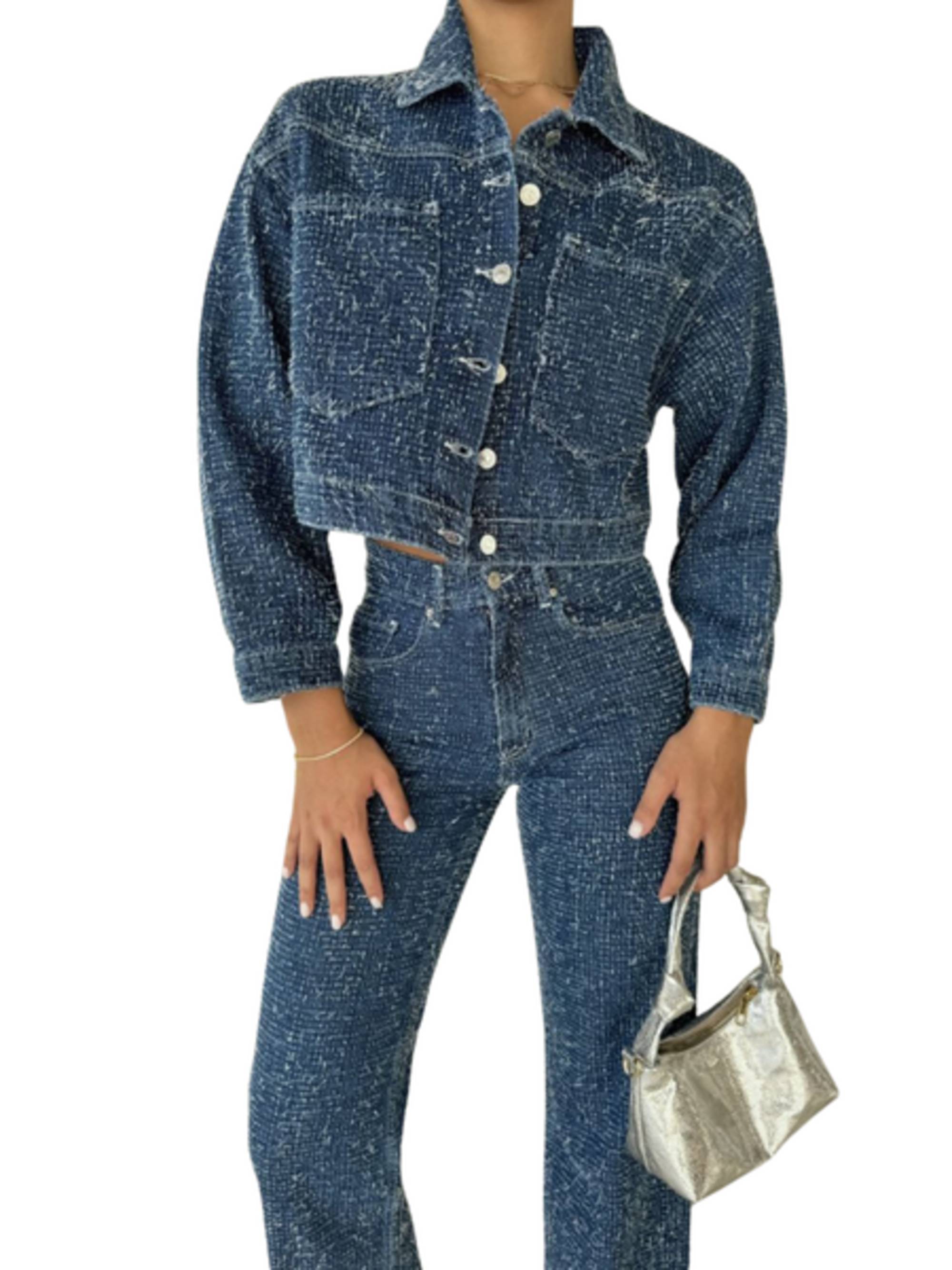 Sade Savannah Textured Cropped Denim Jacket