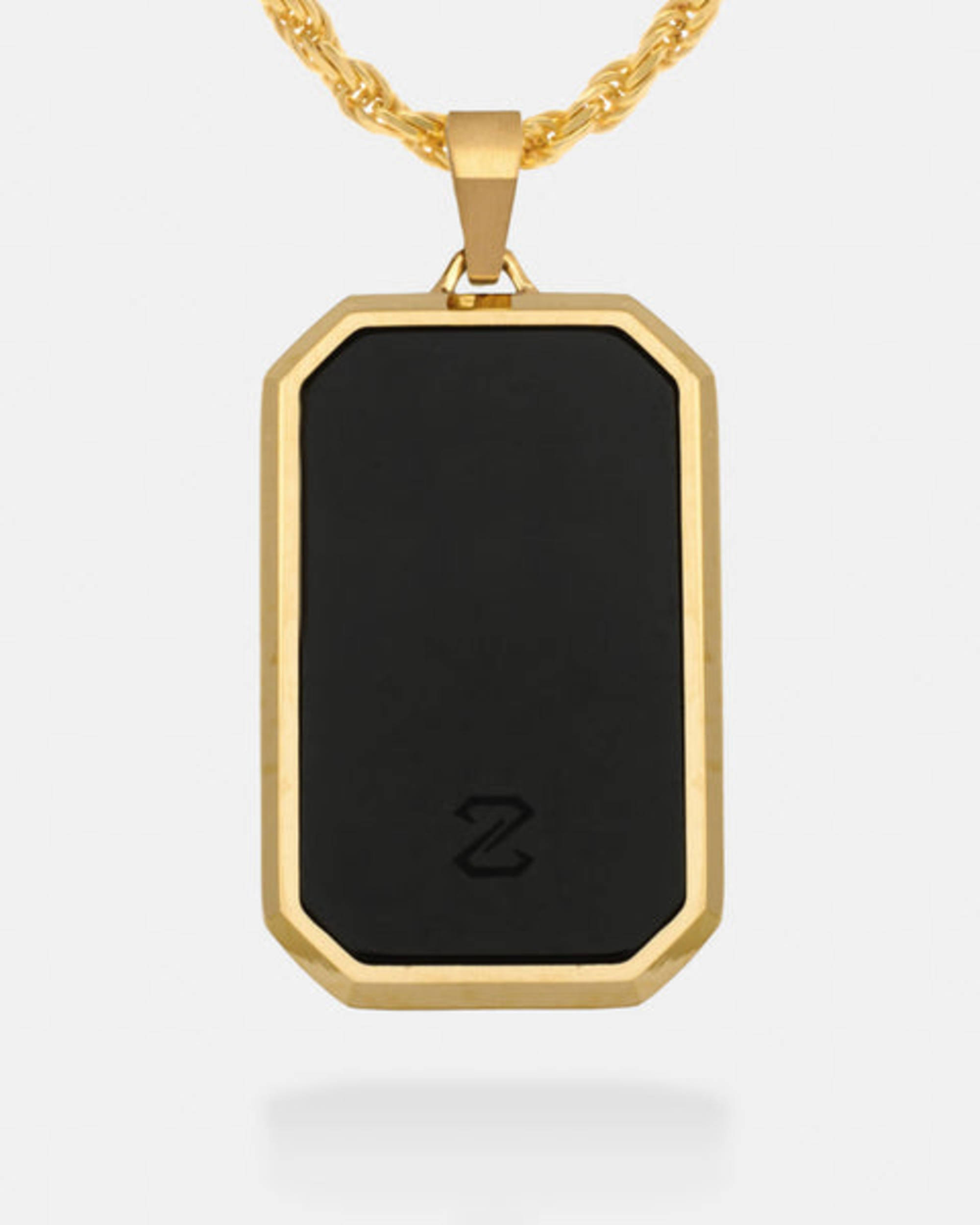 Men's Gold Onyx Bevel Tag Pendant | DAZZIN