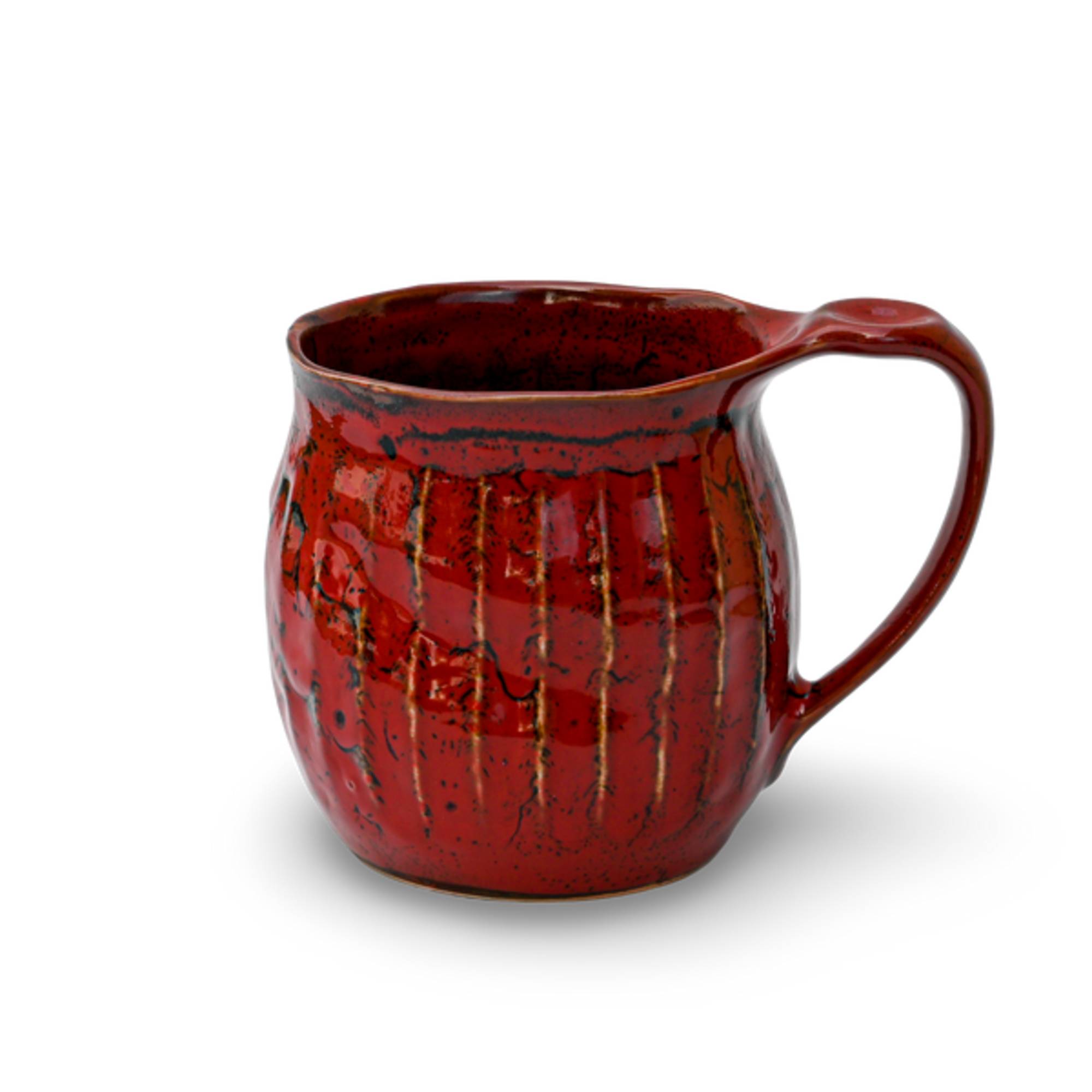 Handmade Big Red Ceramic Tea or Coffee Mug from Japan - 18oz