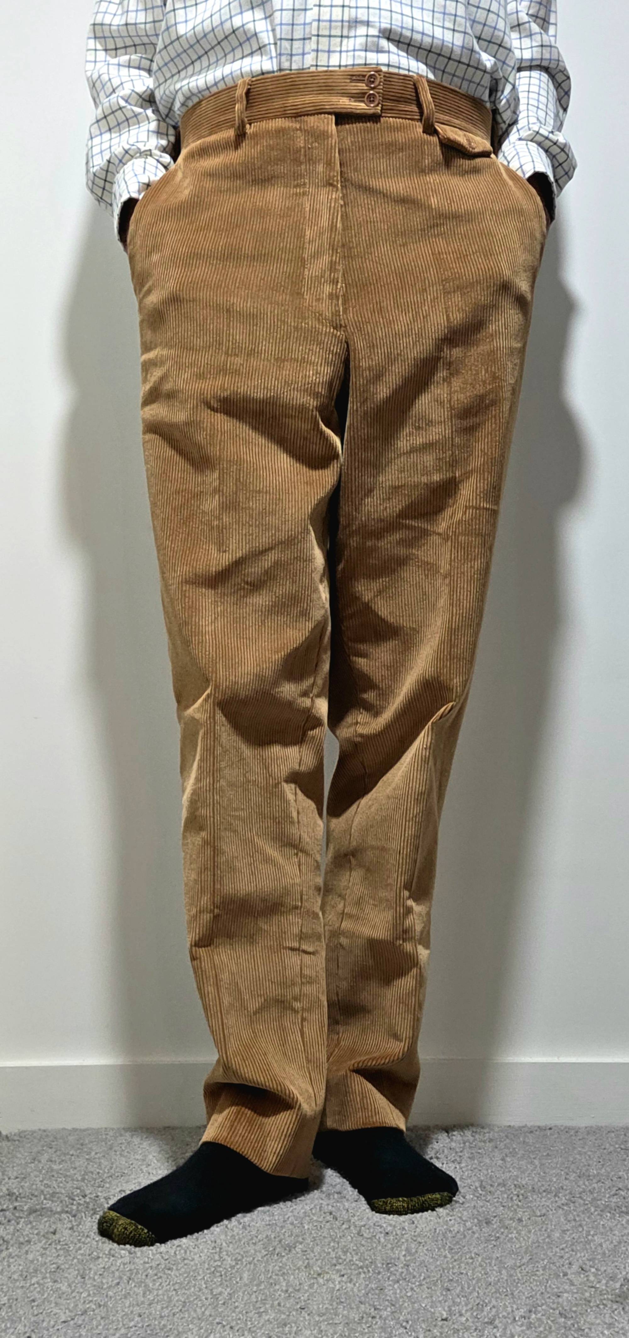 Camel Corduroy Trousers -Stancliffe Flat-Front in 8-Wale Cotton by
